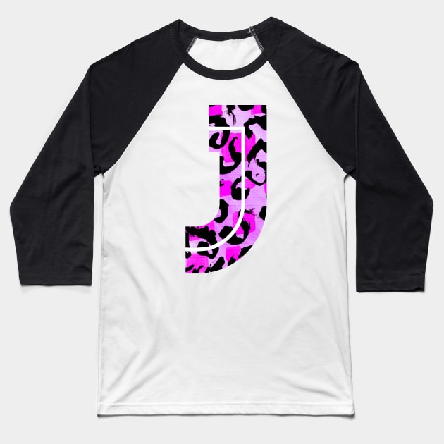 Abstract Letter J Watercolour Leopard Print Alphabet Baseball T-Shirt by Squeeb Creative